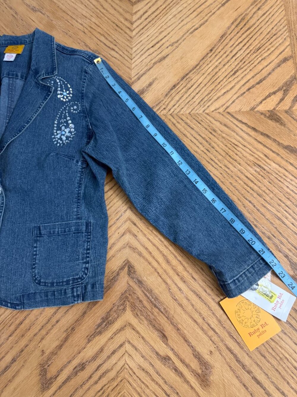 Ruby Rd. Rhinestone Jean Jacket Size 14P - Picture 10 of 12